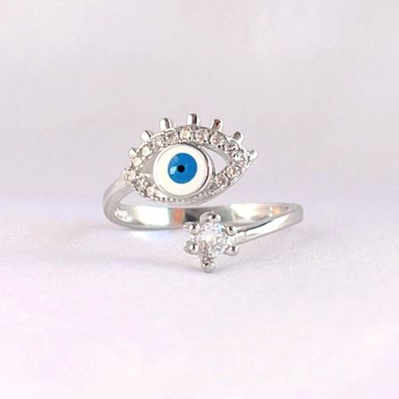 92.5 Sterling Silver Light Blue Evil Eye Lash Ring